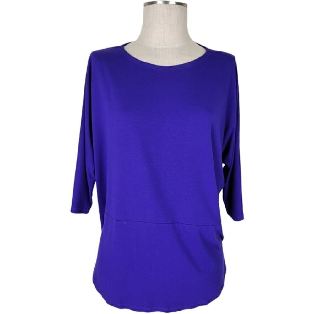 Eileen Fisher Top Size S Dolman Sleeve Jersey Pullover Tunic Shirttail Hem Blue